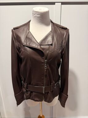 Luz da Lua Dark Brown Leather Moto Jacket/Vest with Belted Waist